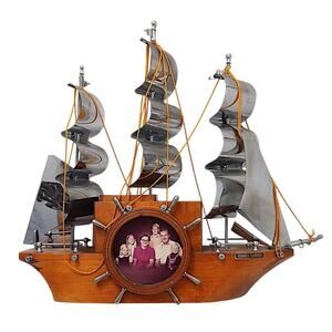 1950s Vintage Wooden Boat Sailing Yankee Clipper Ship Wood Mantel (No Clock)